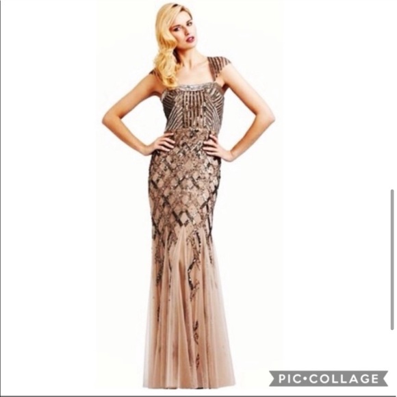 Adrianna Papell Cap Sleeve Beaded Gatsby Gown - Picture 4 of 16